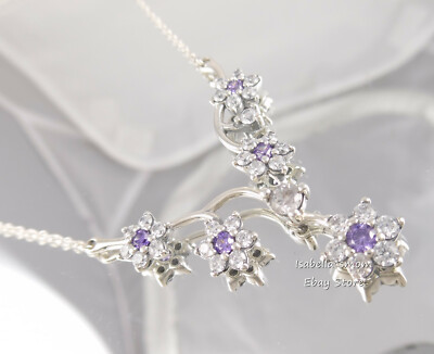 FORGET ME NOT Authentic PANDORA Purple FLOWERS Necklace FORGET ME NOT Authentic PANDORA Purple FLOWERS Necklace