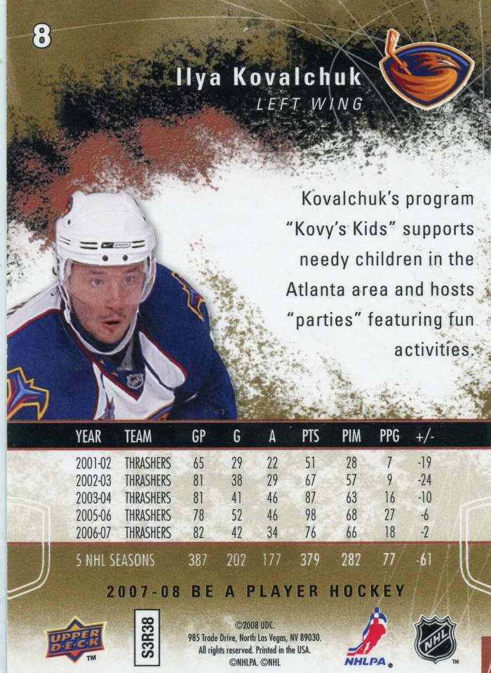  2007-08 Be A Player Player's Club #8 Ilya Kovalchuk 78/99 - Image 2 of 2
