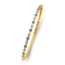 NEW 14K YELLOW GOLD EVIL EYE OVAL BANGLE