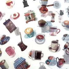 Coffee Drink Washi Paper Stickers 6 Sheets Scrapbooking Planners Journaling