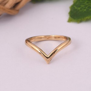 Authentic 18k Gold Plated Chevron Wishbone Ring, Handmade Stacking Ring For Birthday Gift