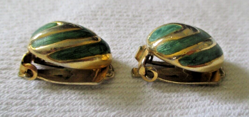 Boucles D'oreilles Clips Or Avec Perle Verte Vintage - Anciennes, état Parfait