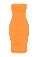 House Of CB Julianna Tangerine Strapless Ruched Midi Dress Size XS