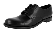PRADA Brushed Leather Derby Cap Toe Dress Shoes - Black - NEW -  US 12 EU 45