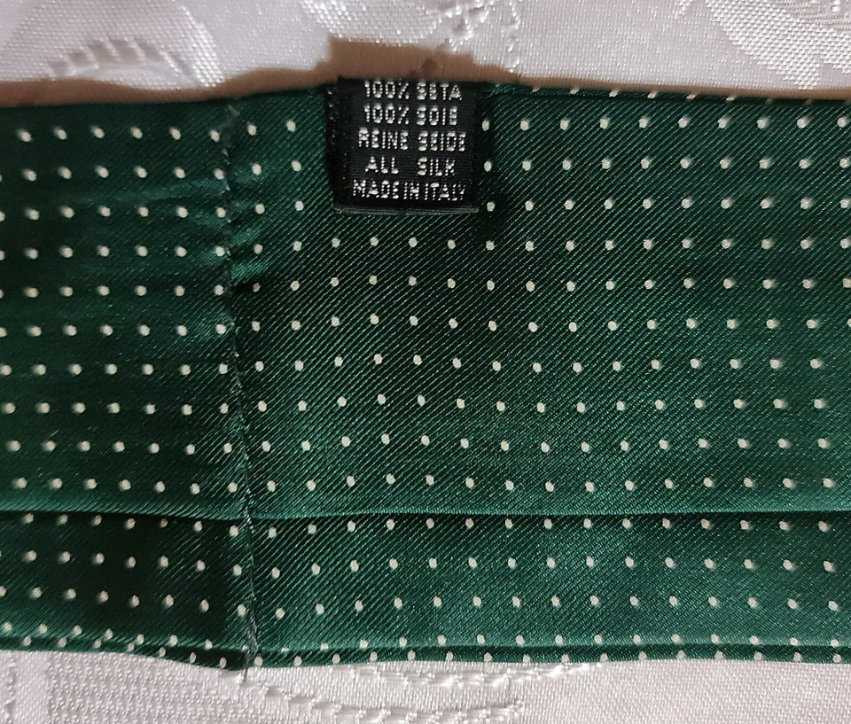 Bufanda de caballero vintage auténtica lunares seda verde blanco doble larga corbata para hombre Foto 3 de 3