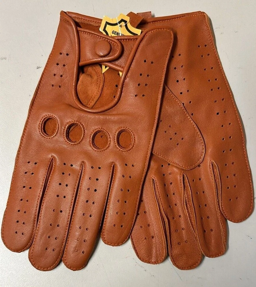 Men's Genuine Leather Driving Gloves With Knuckle Holes, Tan