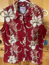 Roper Women's Sleeveless Shirt Medium Hawaiian Horseshoe Pearl Snap Cotton 90s