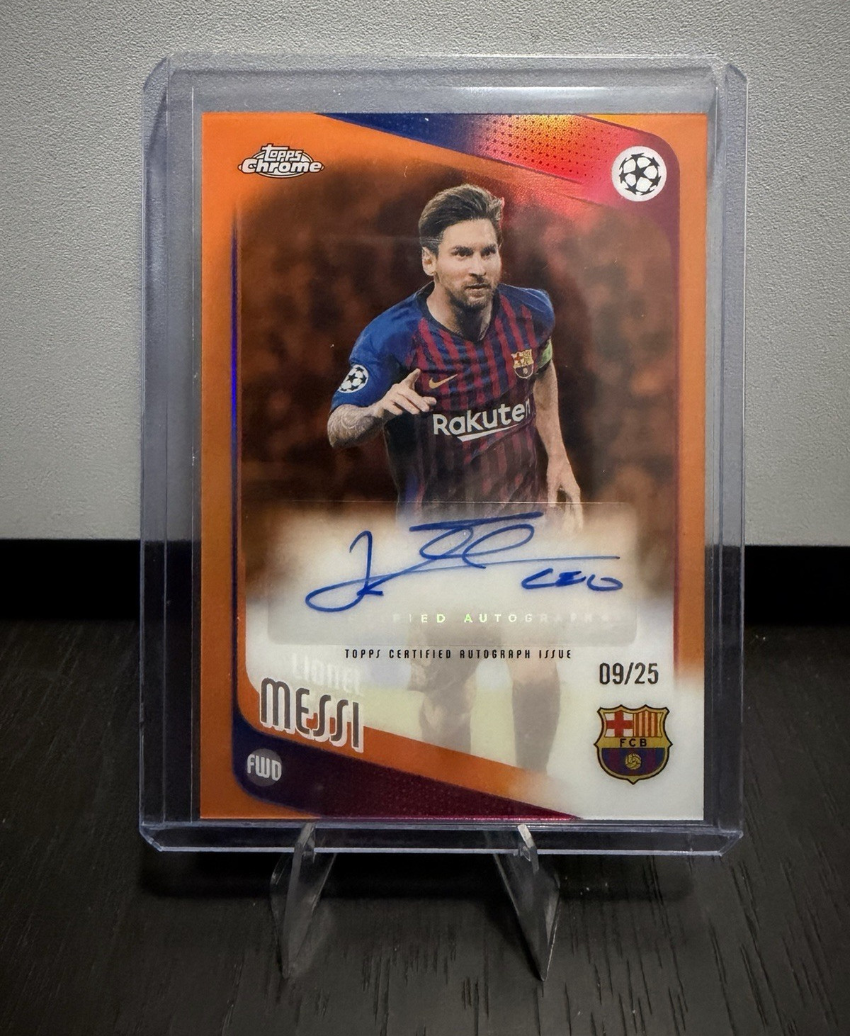 2025-26 Topps Chrome UCC Lionel Messi FC Barcelona Orange Auto #09/25