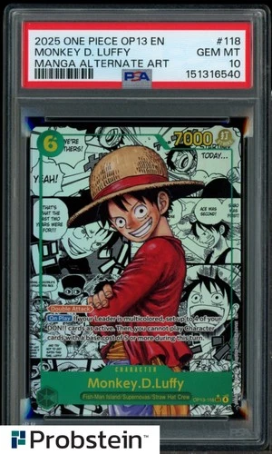 2025 One Piece OP13 EN Manga Alternate Art #118 Monkey D. Luffy PSA 10 GEM MINT