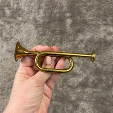 Vintage Brass Bugle Gold Tone Horn 6" Christmas Ornament Doll Accessory