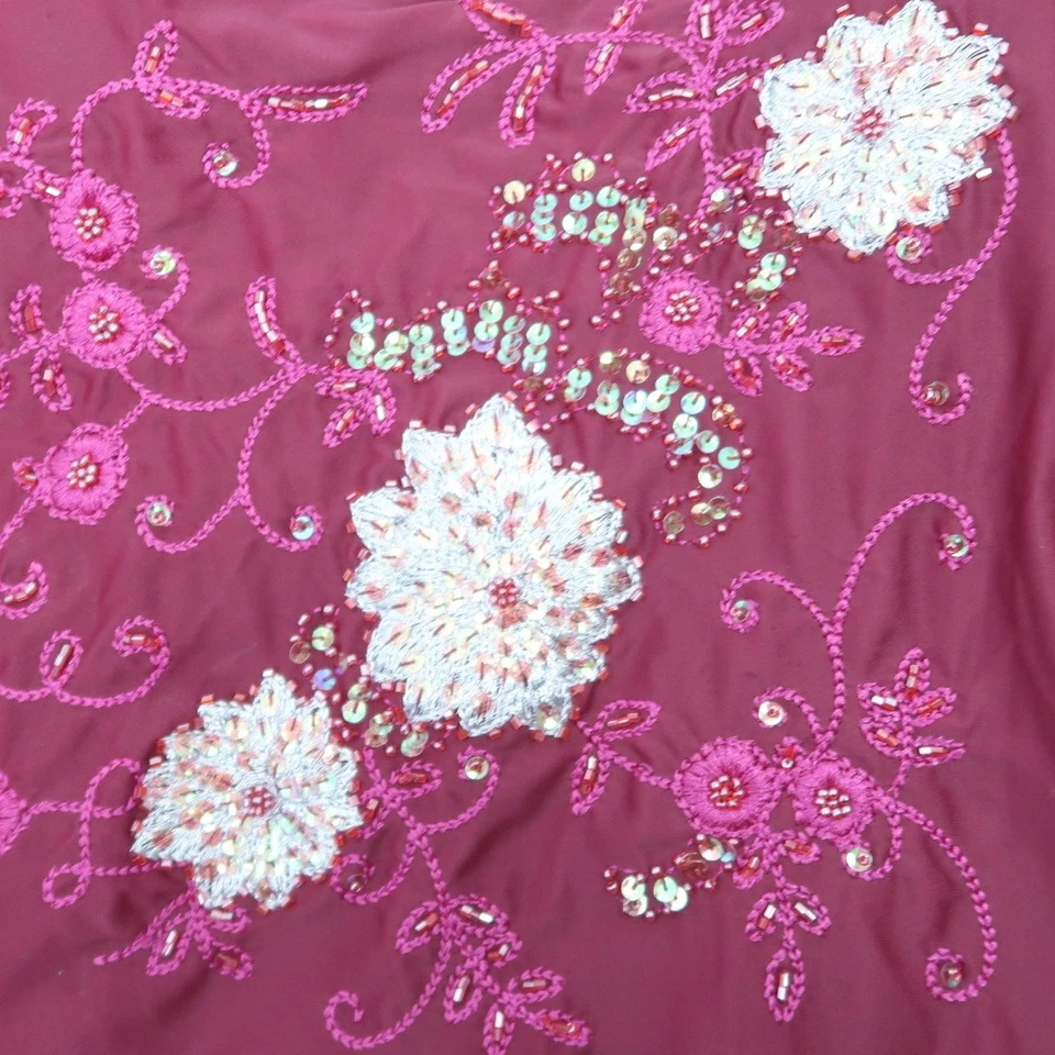 Vintage Newport News Swim Burgundy Red Floral Embroidered Beaded Swim Dress 10 - Image 3 of 4