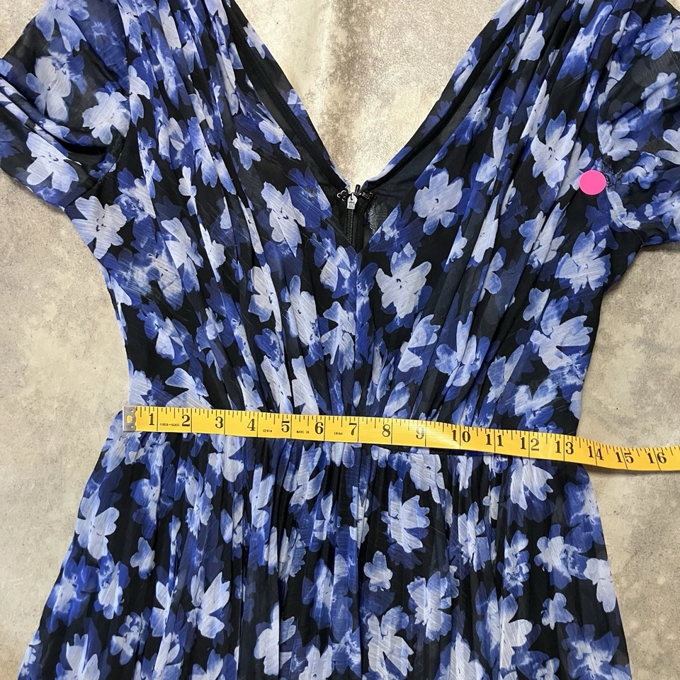 Vestido ML Monique Lhuillier Mujer Talla 6 Azul Negro Floral Maxi Forrado Foto 4 de 4