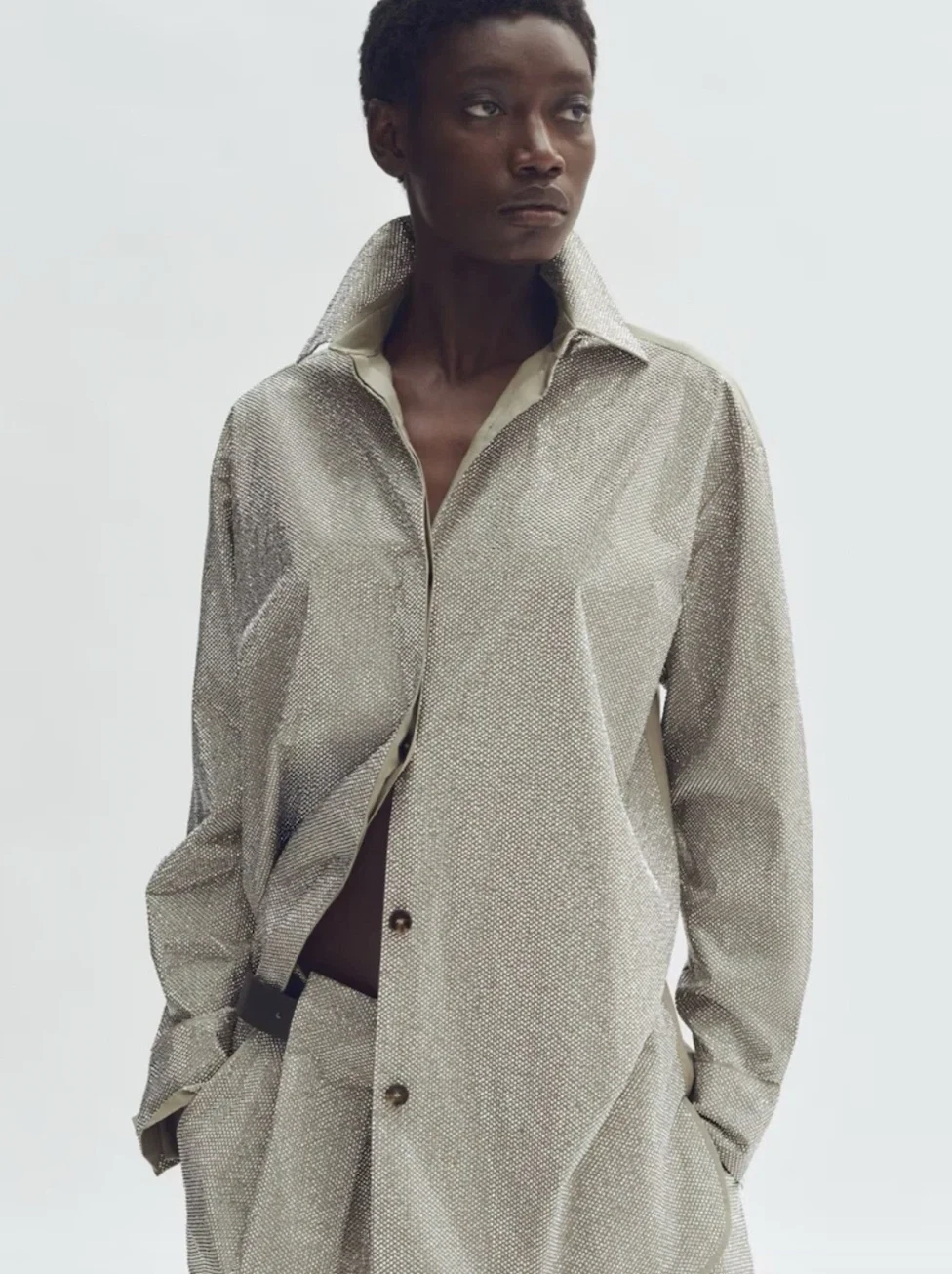Stella McCartney — Stella McCartney x H&M Khaki Oversized Embellished Shirt,  Large NWT Sold Out