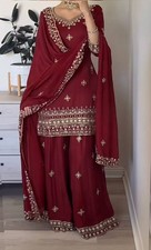 New Presenting Natural Crep Maroon Top Palazzo With Dupatta For Weding Wear