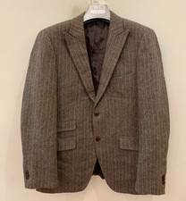 Vintage pure wool tweed herringbone classic brown hunting jacket blazer 40R 40L