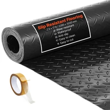 Garage Floor Roll 7.5x17 FT, 2.2mm PVC Diamond Plate Flooring Mat Non-Slip Black
