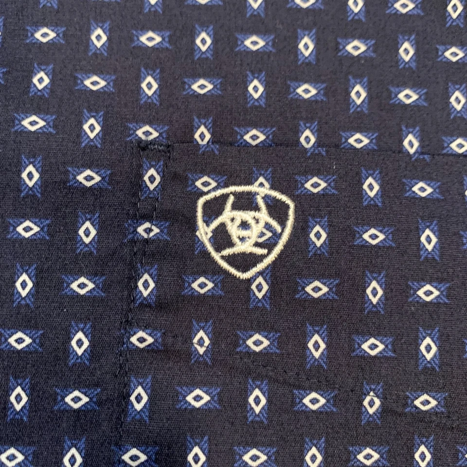 Ariat Shirt Mens Extra Large Blue Geometrical Pattern Button Up Long Sleeves - Image 3 of 4