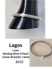 Lagos Luna Sterling Silver Pearl Caviar Bracelet - White Pearl. 225b1