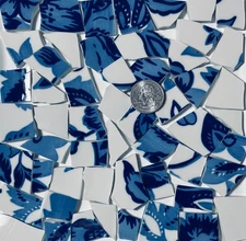 Mosaic Tile Broken China Art and Craft Supply - Blue & White Flowers E747