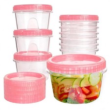 10 Pack 16 oz Freezer Storage Containers with Pink Twist Top Lids, Small Plas...