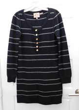 Juicy Couture Cashmere Wool Black Gray Stripe Long Sleeve Sweater Dress sz S
