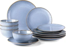 GBHOME Ceramic Dinnerware Sets for 4, 12 Pieces Stoneware Plates and Bowls Sets,