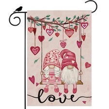 Valentine  s Day Romantic Swing Gnome Love Hearts Garden Flag Yard Flag 12x18 Inc
