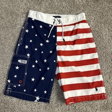Polo Ralph Lauren Boy Medium 10/12 Swimsuit Swim Shorts Stars  Stripes USA Flag