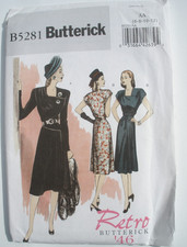 Butterick B5281 Retro 1946 Vtg Style Dress Uncut Pattern Sizes 6 8 10 12