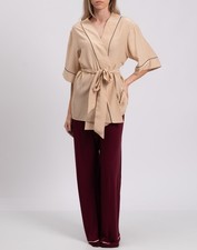 RRP€300 KIKI DE MONTPARNASSE Silk Kimono Pyjama Robe Size S Beige Open Front
