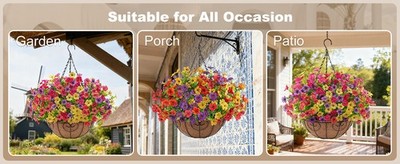 Artificial Faux Hanging Flowers Plants Basket for Outdoors Outside Spring