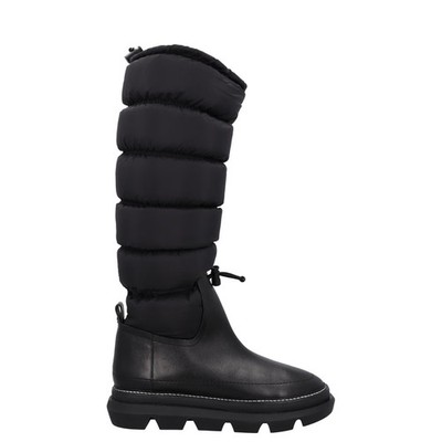 Tory Burch Damen Kniehohe Schneestiefel Schwarz Leder Kordelzug UK 2,5 UVP 350