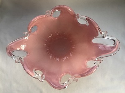 Murano Pink Large White Crystal Hand Blown Glass Vase Made in Italy Bowl