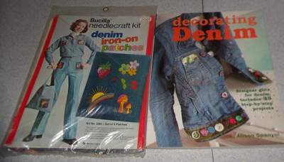 NEW 1975 BUCILLA DENIM IRON ON PATCHES & DECORATING WITH DENIM BOOK 2007 SPANYOL