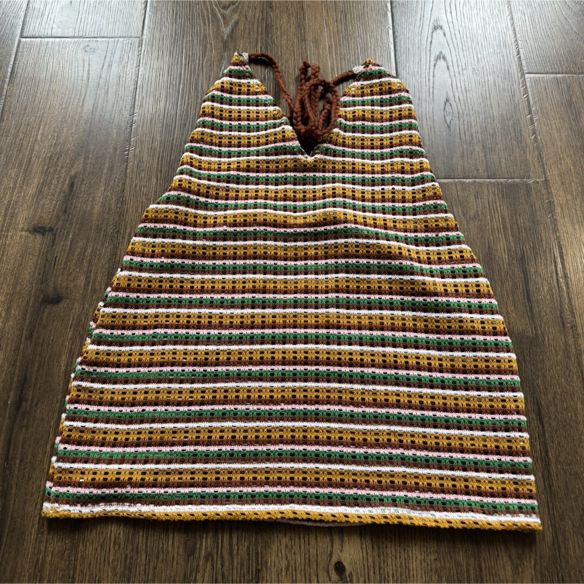 Striped Multicolor Crochet Halter Mini Dress Tie Backless Sleeveless Summer