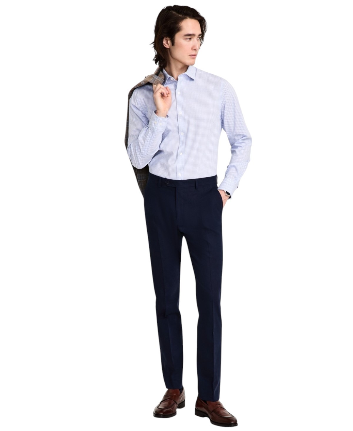 Tommy Hilfiger Mens Modern fit Dress Pants 33 32 Navy Blue Solid Stretch Linen 4690₽