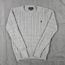 Polo Ralph Lauren Boys Cable Knit Sweater Gray Pony Crewneck M 10-12