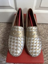 ROBERT ZUR Petra Loafter Silver/Gold Shoes Women's Woven Leather Size 7 AA NEW