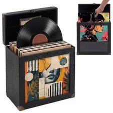 Vinyl Record Storage Box With Display Window Holds 3035 Albums Black