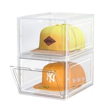 Hat Organizer Box, Stackable Baseball Caps Holder Box Containers 2 Pack Clear