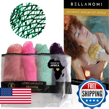BELLANOMI 4 Piece African Exfoliating Net Sponge Long African Bath Sponge, Authe