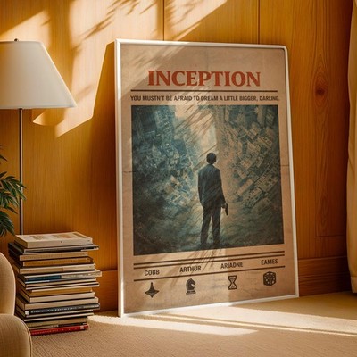 Inception Retro Minimal Movie Print | Filmposter | Leinwand & gerahmt