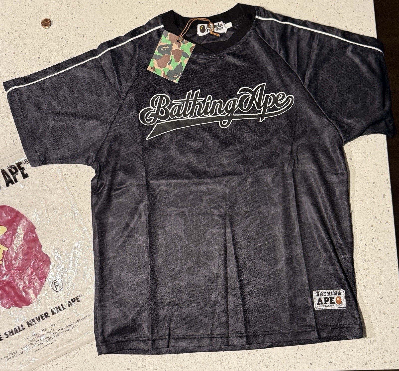 BAPE Black Jersey Apes Together Strong Large Slim Fit Tee