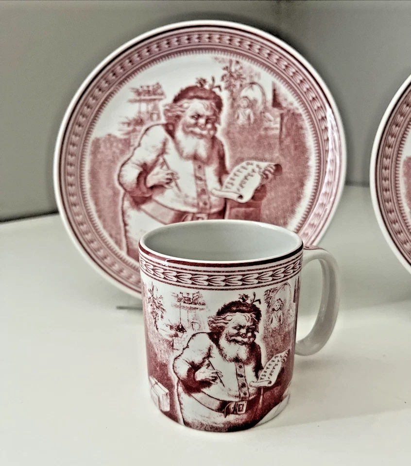 Spode Saint Nick Plate Mug Set x2 Williams Sonoma Red England Christmas 2004 - Image 3 of 4
