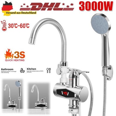 Elektrischer Durchlauferhitzer Wasserhahn mit Dusche Warmwasser f. Bad u. Küche