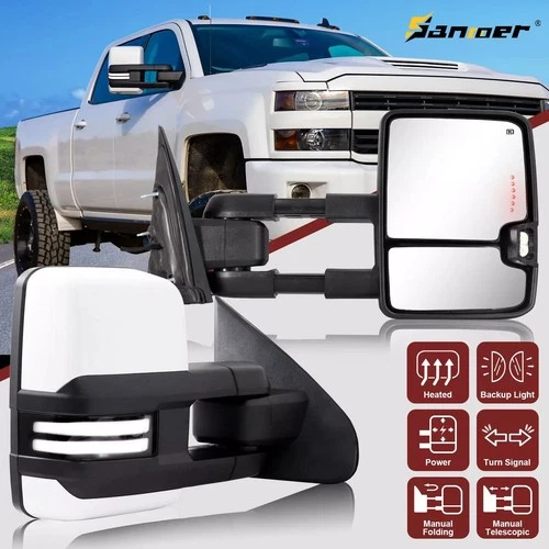 Switchback Towing Mirrors Painted White For 2014-2018 Silverado GMC Sierra 1500