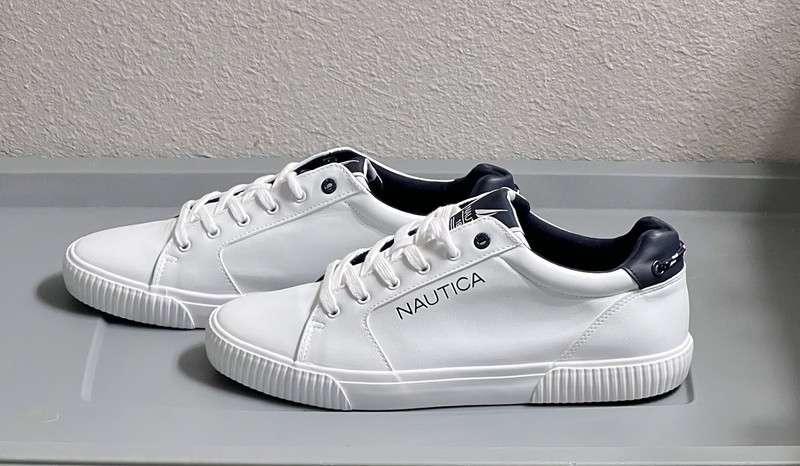 Nautica Logo Leather Lace-Up Low-Top Sneakers White/Navy Men's US 13 M