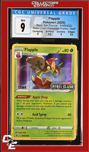 SWSH Black Star Promo Flapple SWSH022 Rebel Clash Prerelease Promo STAFF CGC 9