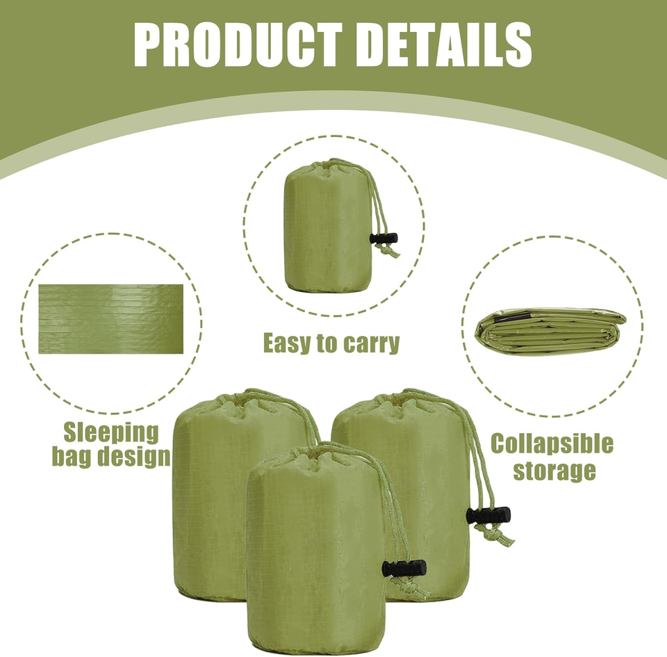 Notfall Schlafsack 3-teilig - Ultraleichter Biwaksack Für Outdoor Und Survival