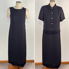 VTG Talbots Womens 10 Navy Blue Polka Dot Sleeveless Maxi Dress w/ Jacket 90's